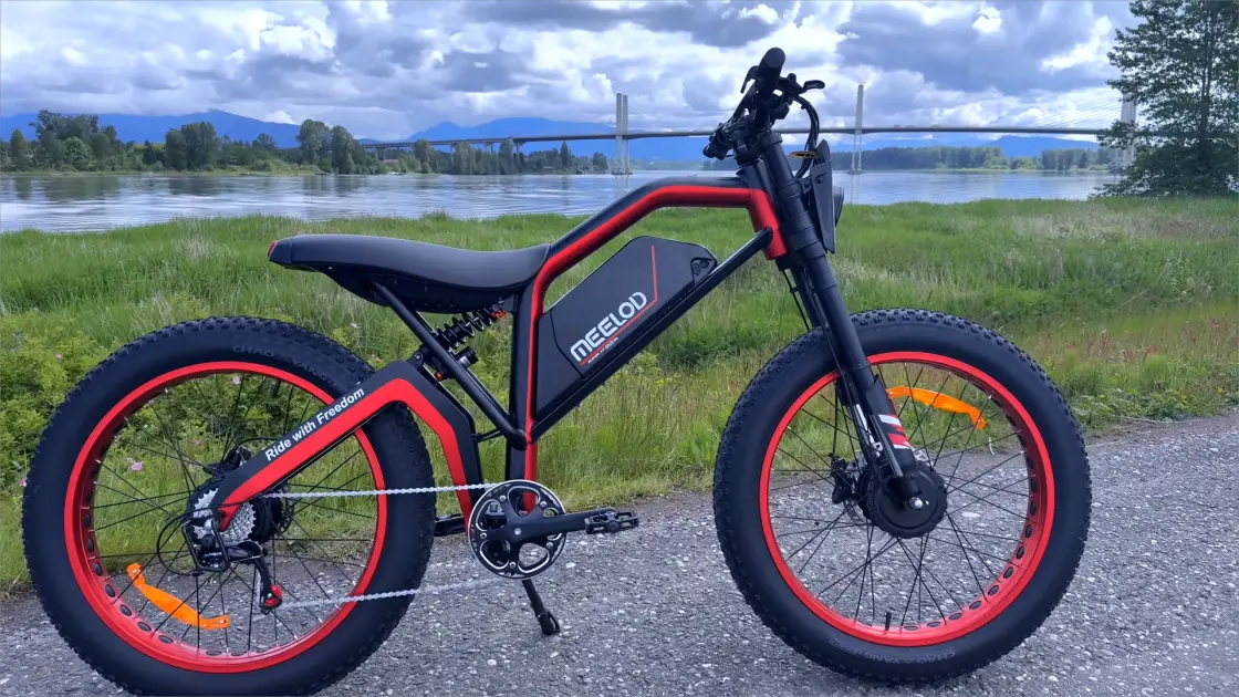 Fat tire e-bike climbing steep dirt trail