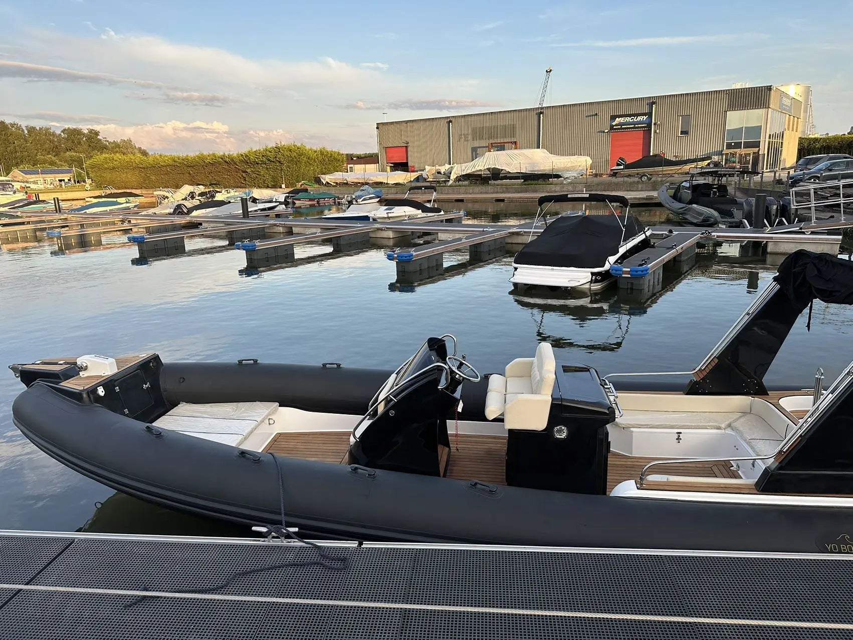 Aluminum rib boat on open water