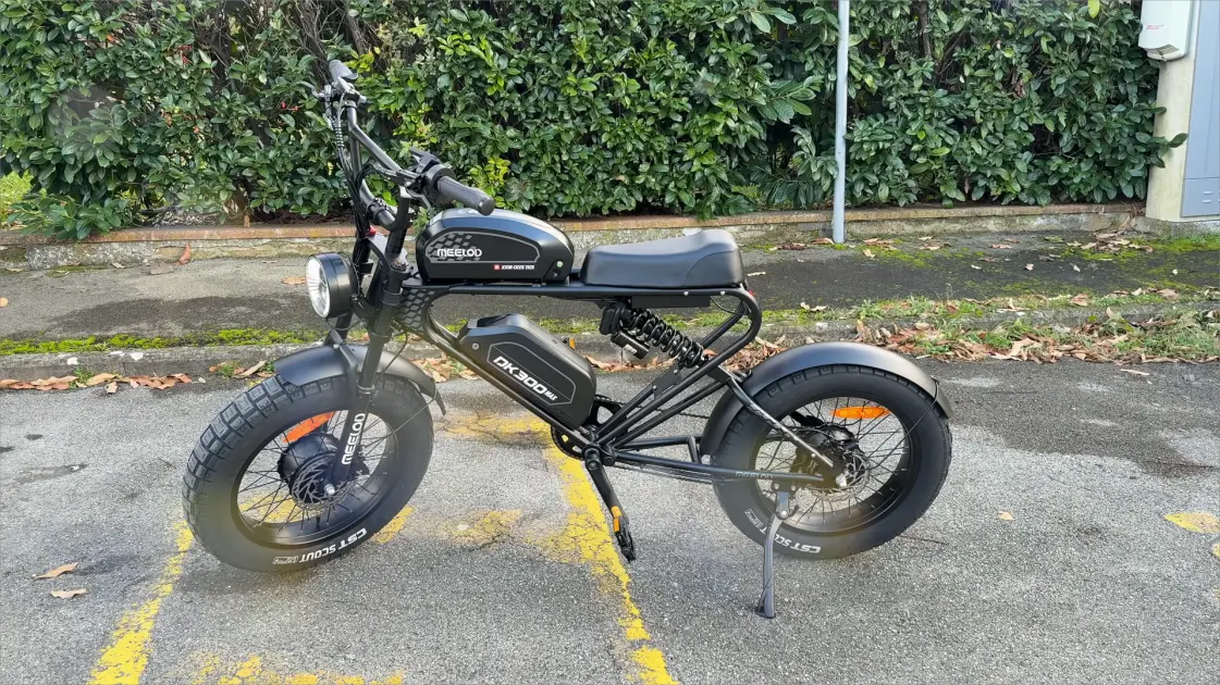 Fat tire e-bike parked on a city street for daily commute
