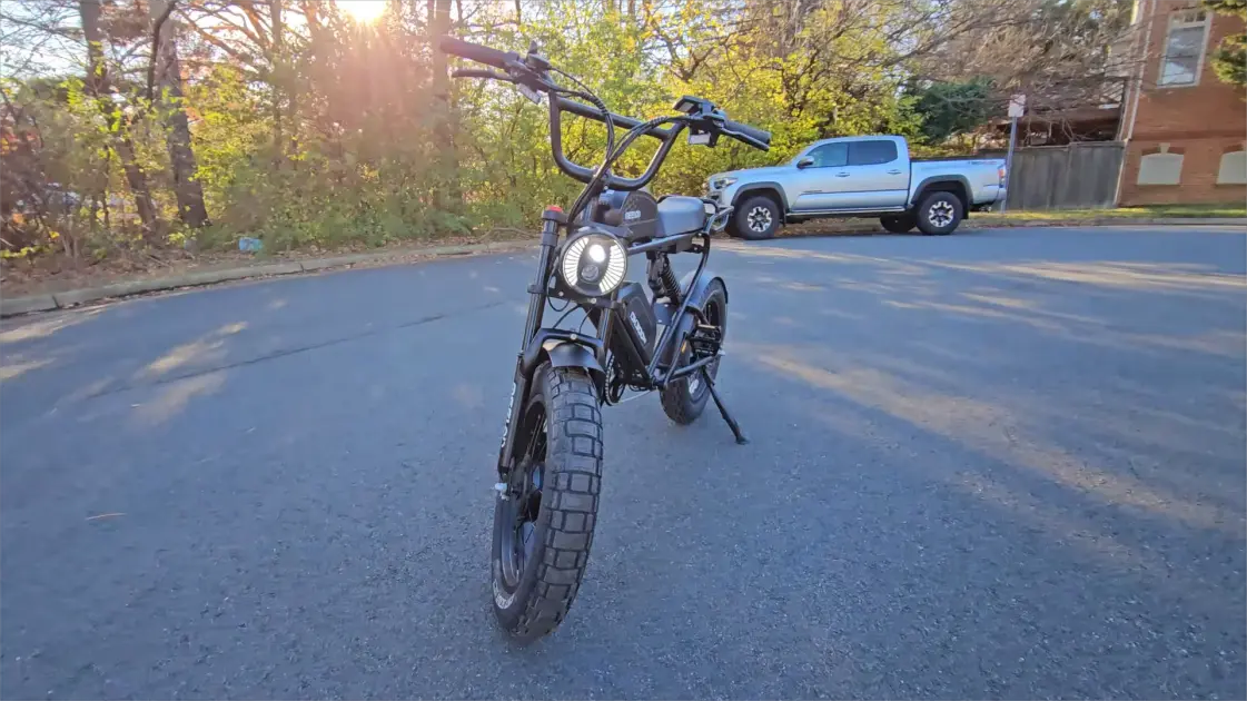 touring ebike with rear rack and upright handlebars