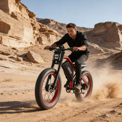 A man riding a Meelod XT600DL through the desert